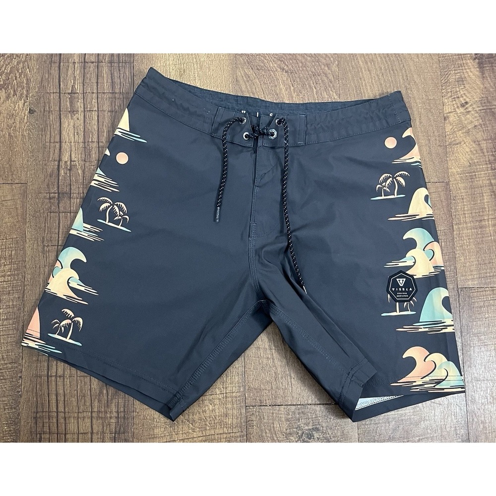 Vissla Board Shorts Mens 30 Gray Plumeria Waves Palm Tree Quick Dry Shorts